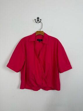 Banana Republic Women's Pink Collared Wrap Front Short Sleeve Top Medium